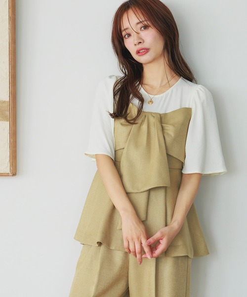 mysty woman（ミスティウーマン）の「［追加1］ビスチェドッキングプルオーバー　 497653（Tシャツ/カットソー・レディース・グレー/ベージュ/ブラウン・FREE）」の5枚目の写真