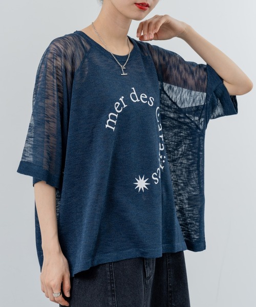 refinedworks(リファインドワークス)の「【refinedworks】シアーニットロゴプルオーバー!(ニット/セーター・レディース・ベージュ/ネイビー/グレー・FREE)」の1枚目の写真