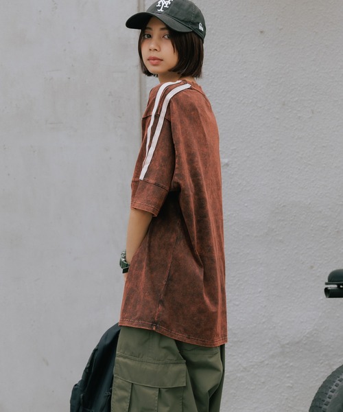 SUGGESTION(サジェッション)の「SUGGESTION/サジェッション 加工サッカーTシャツ(Tシャツ/カットソー・メンズ・ブラウン/ピンク/ブラック・M/L)」の13枚目の写真