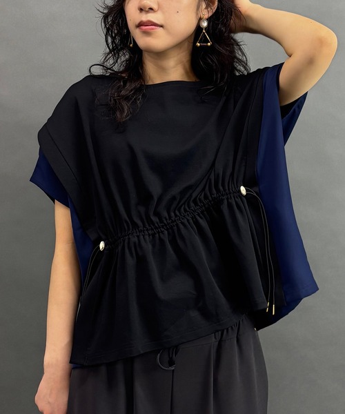 NICOLE white(ニコルホワイト)の「ウエストドロスト配色TEE(Tシャツ/カットソー・レディース・ブラック/オフホワイト/グレー・FREE)」の2枚目の写真