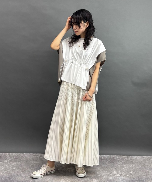 NICOLE white(ニコルホワイト)の「ウエストドロスト配色TEE(Tシャツ/カットソー・レディース・ブラック/オフホワイト/グレー・FREE)」の7枚目の写真