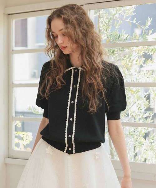 DONOBAN(ドノバン)の「スカラップポロカーディガン(カーディガン/ボレロ・レディース・ブラック/ホワイト・ONE)」の5枚目の写真