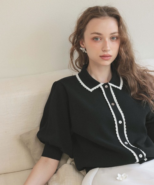 DONOBAN(ドノバン)の「スカラップポロカーディガン(カーディガン/ボレロ・レディース・ブラック/ホワイト・ONE)」の11枚目の写真