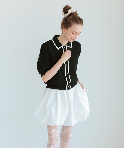 DONOBAN(ドノバン)の「スカラップポロカーディガン(カーディガン/ボレロ・レディース・ブラック/ホワイト・ONE)」の13枚目の写真