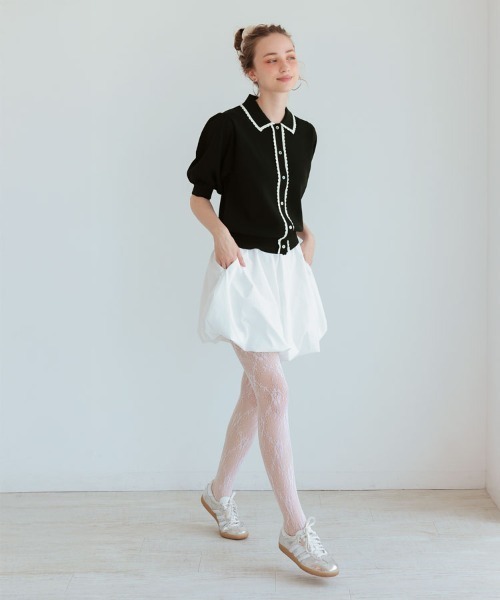 DONOBAN(ドノバン)の「スカラップポロカーディガン(カーディガン/ボレロ・レディース・ブラック/ホワイト・ONE)」の14枚目の写真