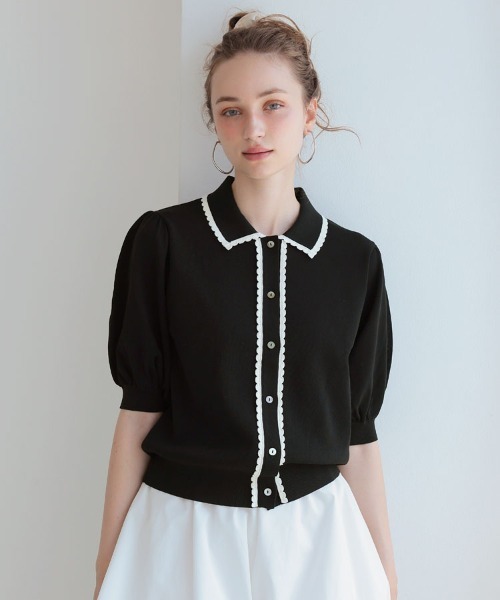 DONOBAN(ドノバン)の「スカラップポロカーディガン(カーディガン/ボレロ・レディース・ブラック/ホワイト・ONE)」の16枚目の写真