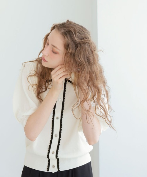 DONOBAN(ドノバン)の「スカラップポロカーディガン(カーディガン/ボレロ・レディース・ブラック/ホワイト・ONE)」の22枚目の写真