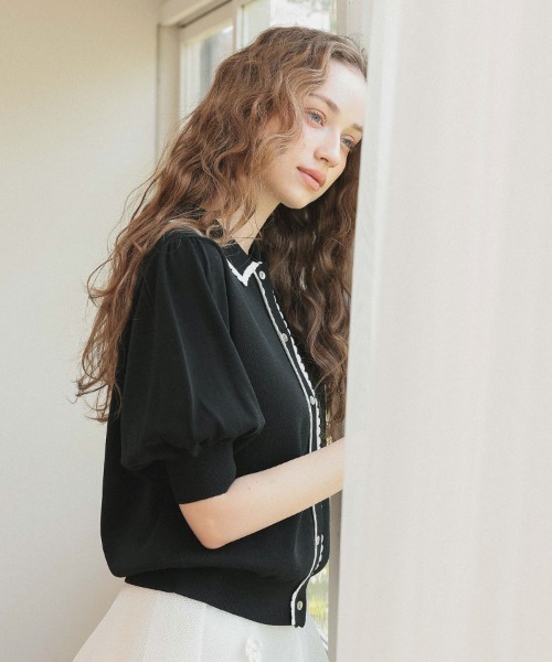 DONOBAN(ドノバン)の「スカラップポロカーディガン(カーディガン/ボレロ・レディース・ブラック/ホワイト・ONE)」の6枚目の写真