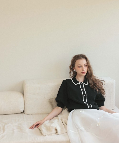 DONOBAN(ドノバン)の「スカラップポロカーディガン(カーディガン/ボレロ・レディース・ブラック/ホワイト・ONE)」の8枚目の写真