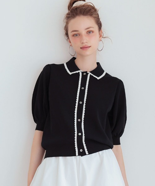 DONOBAN(ドノバン)の「スカラップポロカーディガン(カーディガン/ボレロ・レディース・ブラック/ホワイト・ONE)」の21枚目の写真