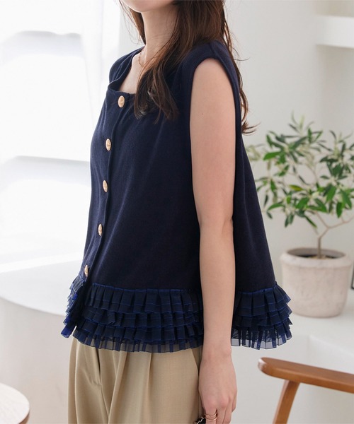 KOBE LETTUCE(コウベレタス)の「裾フリルショートジレ(ベスト・レディース・ネイビー/ホワイト系/ブラック・M)」の14枚目の写真