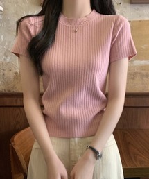 LAFFMO（ラフモ）の「クルーネック半袖リブニット（ニット/セーター・レディース）」