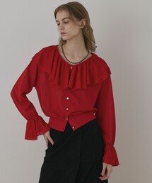 カーディガン/ボレロ（レッド/赤色系・フリル）ファッション通販