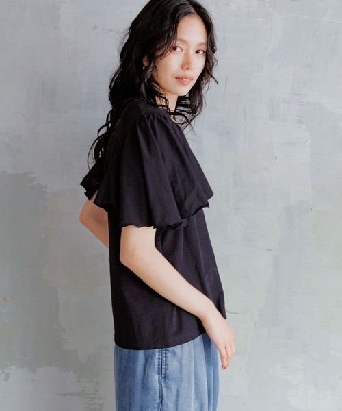 BARNYARDSTORM（バンヤードストーム）の「BARNYARDSTORM / フレアスリーブプルオーバー / マシンウォッシャブル　ドライタッチな素材感（Tシャツ/カットソー・レディース・ブラック/ブラウン/ホワイト/パープル・FREE）」の6枚目の写真