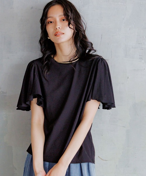 BARNYARDSTORM（バンヤードストーム）の「BARNYARDSTORM / フレアスリーブプルオーバー / マシンウォッシャブル　ドライタッチな素材感（Tシャツ/カットソー・レディース・ブラック/ブラウン/ホワイト/パープル・FREE）」の8枚目の写真