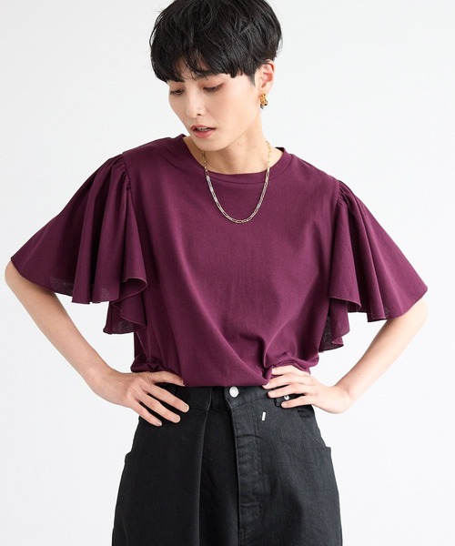 BARNYARDSTORM（バンヤードストーム）の「BARNYARDSTORM / フレアスリーブプルオーバー / マシンウォッシャブル　ドライタッチな素材感（Tシャツ/カットソー・レディース・ブラック/ブラウン/ホワイト/パープル・FREE）」の16枚目の写真