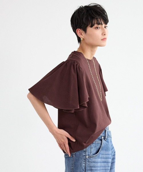 BARNYARDSTORM（バンヤードストーム）の「BARNYARDSTORM / フレアスリーブプルオーバー / マシンウォッシャブル　ドライタッチな素材感（Tシャツ/カットソー・レディース・ブラック/ブラウン/ホワイト/パープル・FREE）」の19枚目の写真