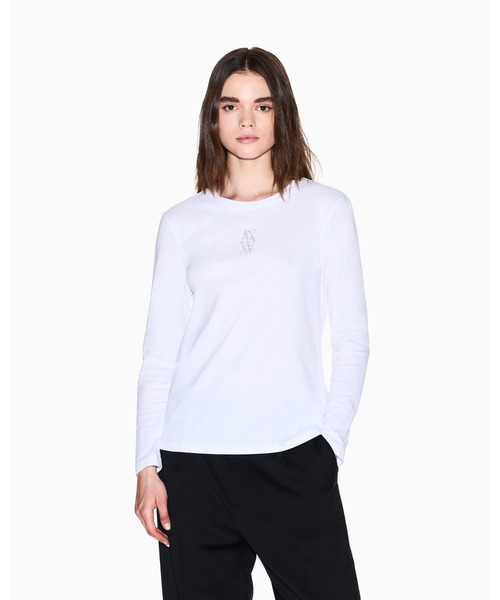 tシャツ 「A|X アルマーニ エクスチェンジ」ストーンロゴ 長袖クルーネックTシャツ/REGULAR レディース A|X アルマーニ エクスチェンジ】ストーンロゴ 長袖クルーネック