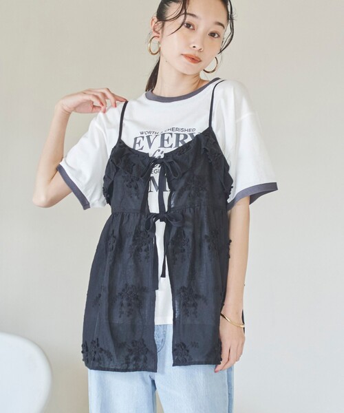 coen（コーエン）の「3D刺繍 キャミソールビスチェ（キャミソール・レディース・ナチュラル/ブラック・FREE）」の6枚目の写真