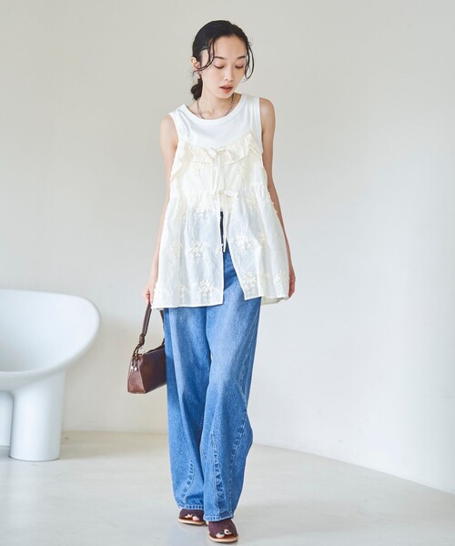 coen（コーエン）の「3D刺繍 キャミソールビスチェ（キャミソール・レディース・ナチュラル/ブラック・FREE）」の15枚目の写真