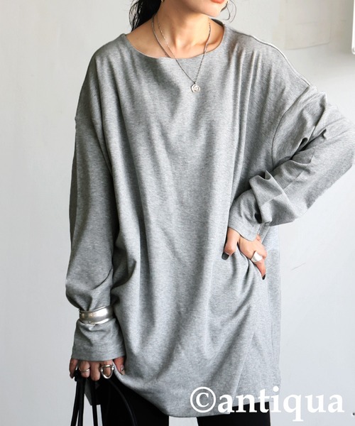 antiqua(アンティカ)の「綿100% ドロップショルダー ロンT(Tシャツ/カットソー・レディース・ブラック/カーキ/杢グレー/ダークグレー/ネイビー/ホワイト・M/L/XL)」の4枚目の写真