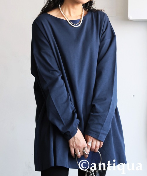 antiqua(アンティカ)の「綿100% ドロップショルダー ロンT(Tシャツ/カットソー・レディース・ブラック/カーキ/杢グレー/ダークグレー/ネイビー/ホワイト・M/L/XL)」の6枚目の写真