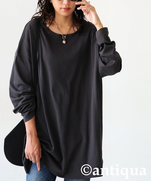 antiqua(アンティカ)の「綿100% ドロップショルダー ロンT(Tシャツ/カットソー・レディース・ブラック/カーキ/杢グレー/ダークグレー/ネイビー/ホワイト・M/L/XL)」の3枚目の写真