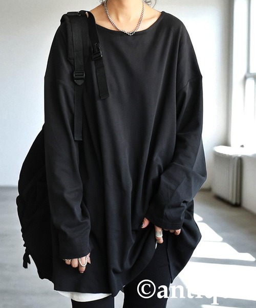 antiqua(アンティカ)の「綿100% ドロップショルダー ロンT(Tシャツ/カットソー・レディース・ブラック/カーキ/杢グレー/ダークグレー/ネイビー/ホワイト・M/L/XL)」の2枚目の写真