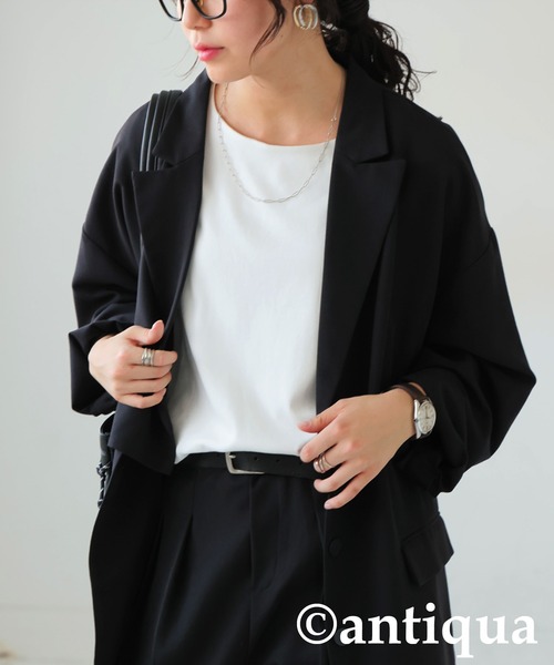 antiqua(アンティカ)の「綿100% ドロップショルダー ロンT(Tシャツ/カットソー・レディース・ブラック/カーキ/杢グレー/ダークグレー/ネイビー/ホワイト・M/L/XL)」の19枚目の写真