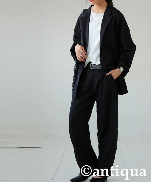 antiqua(アンティカ)の「綿100% ドロップショルダー ロンT(Tシャツ/カットソー・レディース・ブラック/カーキ/杢グレー/ダークグレー/ネイビー/ホワイト・M/L/XL)」の20枚目の写真