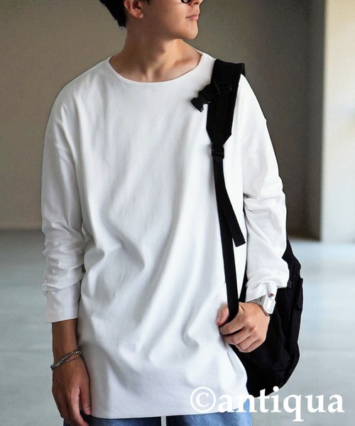 antiqua(アンティカ)の「綿100% ドロップショルダー ロンT(Tシャツ/カットソー・レディース・ブラック/カーキ/杢グレー/ダークグレー/ネイビー/ホワイト・M/L/XL)」の21枚目の写真