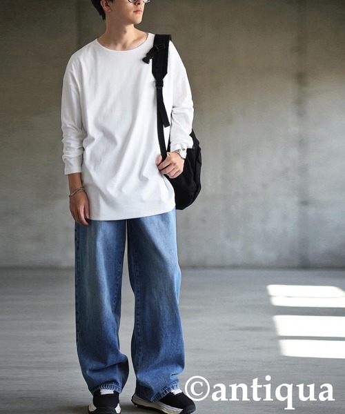 antiqua(アンティカ)の「綿100% ドロップショルダー ロンT(Tシャツ/カットソー・レディース・ブラック/カーキ/杢グレー/ダークグレー/ネイビー/ホワイト・M/L/XL)」の22枚目の写真