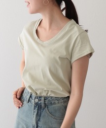 ソリッドカラー Uネック フレンチスリーブ ベーシック Tシャツ
