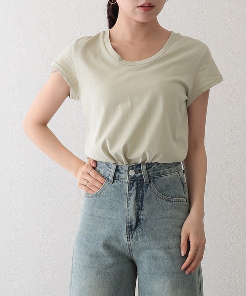 Lace Ladies（レースレディース）の「ソリッドカラー Uネック フレンチスリーブ ベーシック Tシャツ（Tシャツ/カットソー・レディース・ホワイト/ミント/ダークグレー/グレー/ブラック・FREE）」の14枚目の写真