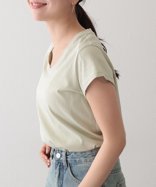 Lace Ladies（レースレディース）の「ソリッドカラー Uネック フレンチスリーブ ベーシック Tシャツ（Tシャツ/カットソー・レディース・ホワイト/ミント/ダークグレー/グレー/ブラック・FREE）」の15枚目の写真