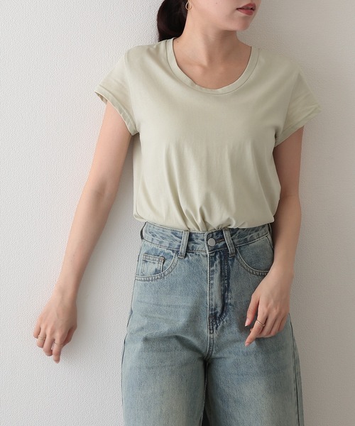 Lace Ladies（レースレディース）の「ソリッドカラー Uネック フレンチスリーブ ベーシック Tシャツ（Tシャツ/カットソー・レディース・ホワイト/ミント/ダークグレー/グレー/ブラック・FREE）」の16枚目の写真