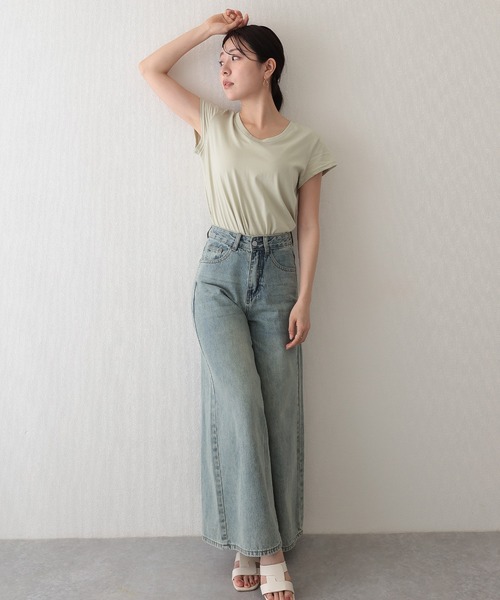 Lace Ladies（レースレディース）の「ソリッドカラー Uネック フレンチスリーブ ベーシック Tシャツ（Tシャツ/カットソー・レディース・ホワイト/ミント/ダークグレー/グレー/ブラック・FREE）」の17枚目の写真