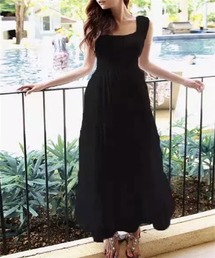 極美品 ソフィードール シルク フリルティアード ノースリーブ ロングワンピース 高身長 ショルダーフリルプリントマキシワンピース（トール