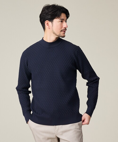 ABAHOUSE GRAY（アバハウスグレイ）の「【ハイストレッチ】ブロックチェック ジャガード モックネックニット（ニット/セーター・メンズ・グレイッシュベージュ/モカ/ネイビー/ブラック/ホワイト・46/48/50）」の5枚目の写真