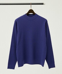 【ハイストレッチ】ブロック ジャガード モックネックニット