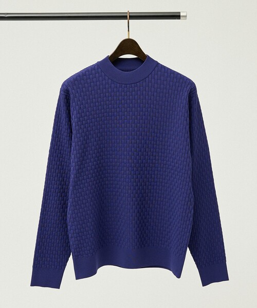 ABAHOUSE GRAY(アバハウスグレイ)の「【ハイストレッチ】ブロック ジャガード モックネックニット(ニット/セーター・メンズ・グレイッシュベージュ/モカ/ネイビー/ブラック/ホワイト/ブルー/パープル・46/48/50)」の6枚目の写真