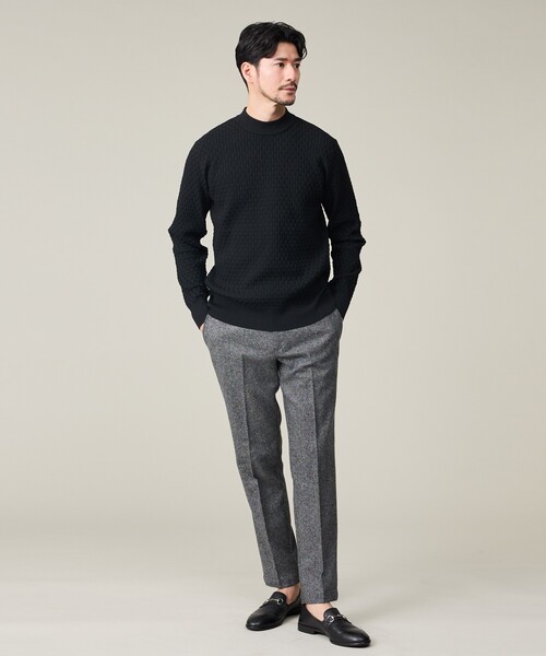 ABAHOUSE GRAY（アバハウスグレイ）の「【ハイストレッチ】ブロックチェック ジャガード モックネックニット（ニット/セーター・メンズ・グレイッシュベージュ/モカ/ネイビー/ブラック/ホワイト・46/48/50）」の6枚目の写真