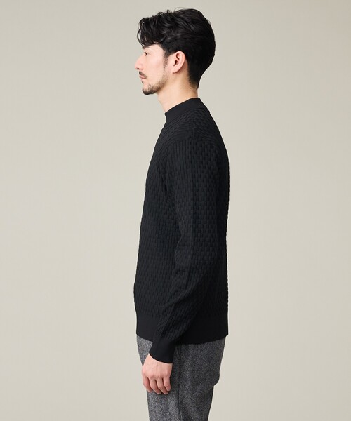 ABAHOUSE GRAY（アバハウスグレイ）の「【ハイストレッチ】ブロックチェック ジャガード モックネックニット（ニット/セーター・メンズ・グレイッシュベージュ/モカ/ネイビー/ブラック/ホワイト・46/48/50）」の7枚目の写真