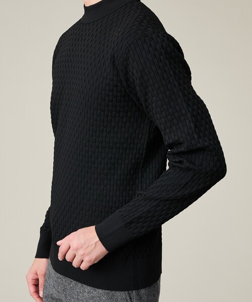 ABAHOUSE GRAY（アバハウスグレイ）の「【ハイストレッチ】ブロックチェック ジャガード モックネックニット（ニット/セーター・メンズ・グレイッシュベージュ/モカ/ネイビー/ブラック/ホワイト・46/48/50）」の10枚目の写真