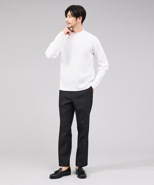 ABAHOUSE GRAY（アバハウスグレイ）の「【ハイストレッチ】ブロックチェック ジャガード モックネックニット（ニット/セーター・メンズ・グレイッシュベージュ/モカ/ネイビー/ブラック/ホワイト・46/48/50）」の14枚目の写真