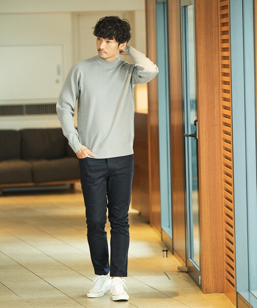 ABAHOUSE GRAY（アバハウスグレイ）の「【ハイストレッチ】ブロックチェック ジャガード モックネックニット（ニット/セーター・メンズ・グレイッシュベージュ/モカ/ネイビー/ブラック/ホワイト・46/48/50）」の17枚目の写真