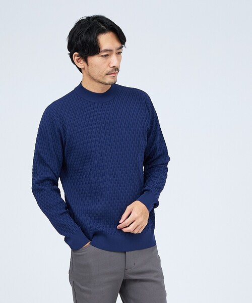 ABAHOUSE GRAY(アバハウスグレイ)の「【ハイストレッチ】ブロック ジャガード モックネックニット(ニット/セーター・メンズ・グレイッシュベージュ/モカ/ネイビー/ブラック/ホワイト/ブルー/パープル・46/48/50)」の8枚目の写真