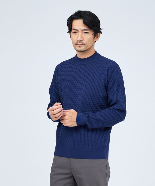 ABAHOUSE GRAY(アバハウスグレイ)の「【ハイストレッチ】ブロック ジャガード モックネックニット(ニット/セーター・メンズ・グレイッシュベージュ/モカ/ネイビー/ブラック/ホワイト/ブルー/パープル・46/48/50)」の9枚目の写真