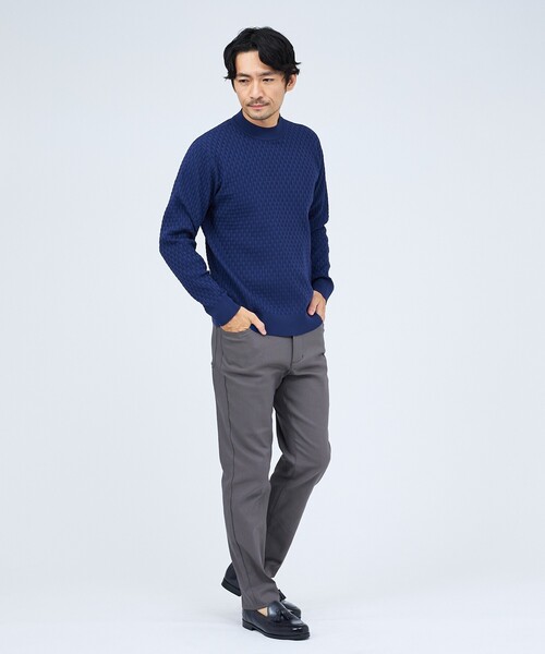 ABAHOUSE GRAY(アバハウスグレイ)の「【ハイストレッチ】ブロック ジャガード モックネックニット(ニット/セーター・メンズ・グレイッシュベージュ/モカ/ネイビー/ブラック/ホワイト/ブルー/パープル・46/48/50)」の10枚目の写真