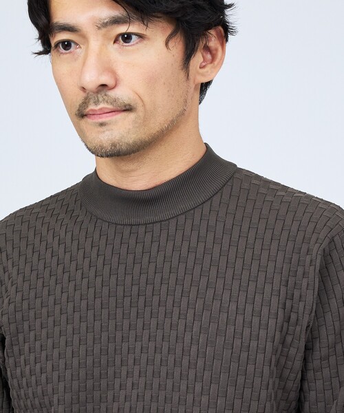 ABAHOUSE GRAY(アバハウスグレイ)の「【ハイストレッチ】ブロック ジャガード モックネックニット(ニット/セーター・メンズ・グレイッシュベージュ/モカ/ネイビー/ブラック/ホワイト/ブルー/パープル・46/48/50)」の12枚目の写真